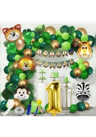 1 Yaş Safari Temalı Folyo Lüks Zincir Balon Set