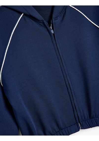 Koton Kapşonlu Fermuarlı Sweatshirt Uzun Kollu Beli Lastikli Modal Kumaş Lacivert 5wkg10429ak Lacivert