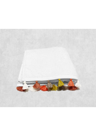 Püsküllü Yumuşak Pamuk Havlu Yüksek Emicili El Havlusu 50x90 Cm Beyaz