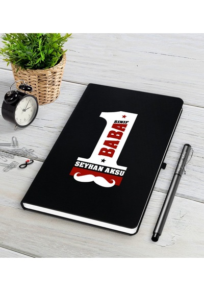 Kişiye Özel 1. Sınıf Baba Siyah Defter Kalem Seti Siyah