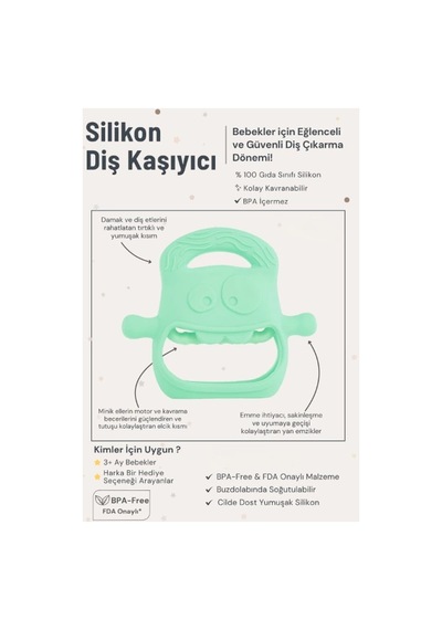 Bay Açık Yeşil Bebek Silikon Diş Kaşıyıcı Najmaddin Standart
