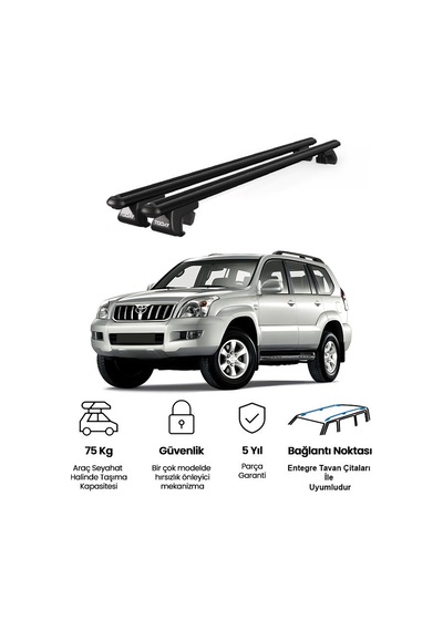 Venüs Toyota Land Cruiser 120 2002-2009 Uyumlu Siyah Ara Atkı Port Bagaj Tavan Barı