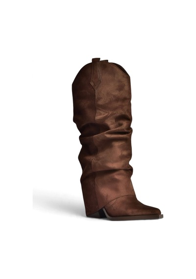 Fox Shoes Z820931002 Kahverengi Süet Kalın Topuklu Kadın Çizme
