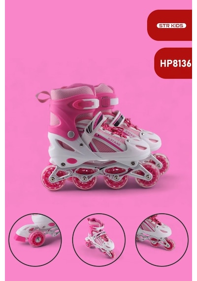 Vadi Pembe Silikon Tekerli Ayarlanabilir Işıklı Paten M 35-38 Hp8136 Pembe - Beyaz