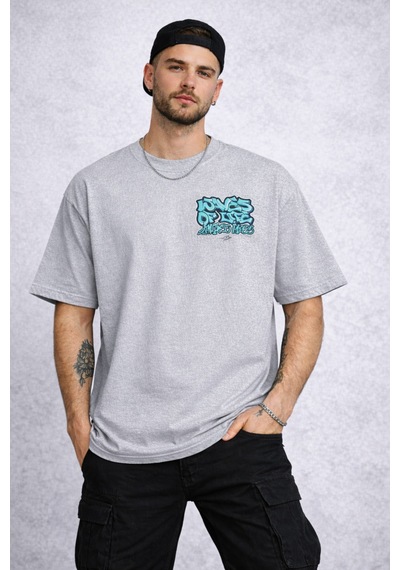 Herkesemoda Waves Of Yazı Detaylı Basic T-shirt Gri