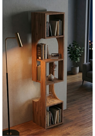 5 Katlı Modern Ahşap Dekoratif Kitaplık Ve Raf Ünitesi