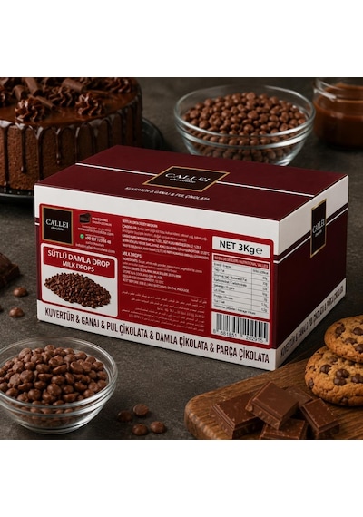 Callei Chocolate Sütlü Damla Çikolata 3 Kg Pasta, Kurabiye Ve Tatlı Tarifleri İçin Profesyonel Sütlü Çikolata