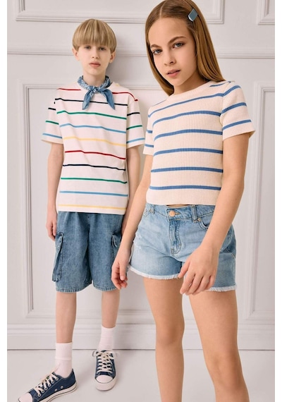 Defacto Kız Çocuk Cropped Fit Bisiklet Yaka Çizgili Kısa Kollu Kazak E4293a825smwt34 Beyaz Defacto Kız Çocuk Cropped Fit Bisiklet Yaka Çizgili Kısa Kollu Kazak E4293a825smwt34 Beyaz