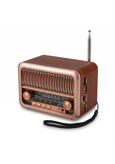 Nns Ns-3315bt Şarjlı Nostaljik Radyo Bluetooth Tws Usb Micro Kart Destekli Dekoratif Müzik Çalar 14cm Boyunda Açık Kahve