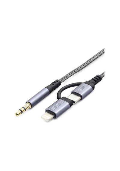 Type-c + Lightning To 3.5 Mm Ses Kablosu - Siyah Gj-027 Evimdeyokyok