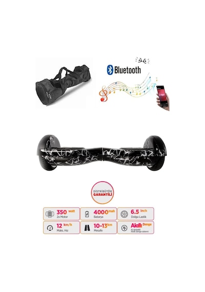 Citymate Elektrikli Kaykay Hoverboard Bluetooth Hoparlörlü 6.5 İnç Grafiti D02 +Çanta