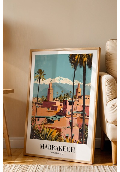 Marrakech Morocco Vintage Seyahat Posteri Çerçeveli Tablo - Premium Atlas Dağları Elit Duvar Dekoru Kayın Marrakech Morocco Vintage Seyahat Posteri Çerçeveli Tablo - Premium Atlas Dağları Elit Duvar Dekoru Kayın