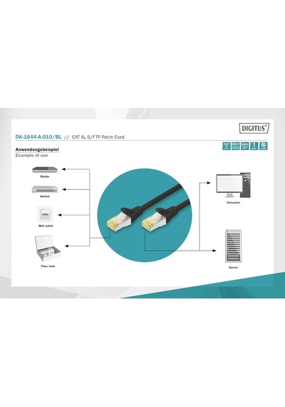 Professional Cat 6 A S-ftp Optik Ara Bağlantı Kablosu, Lszh, Awg 26/7, Bükülmüş Çift 1 M Siyah Standart