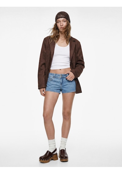 Koton Standart Bel Düğmeli Cepli Ekstra Mini Denim Şort Açık İndigo 6sal40279md