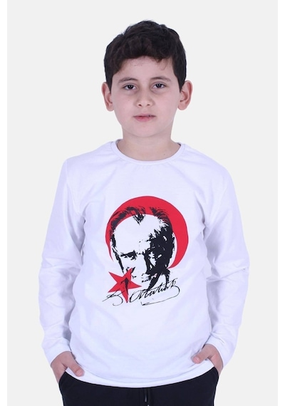 Fyk Kids Atatürk Imza Baskılı Unisex Çocuk Sweatshirt Beyaz - Kırmızı