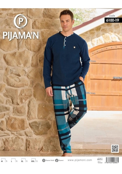 Pijamoni Erkek Düğme Yaka Kışlık Polar Pijama Takımı 6100/19 - 1 Adet Mavi Pijamoni Erkek Düğme Yaka Kışlık Polar Pijama Takımı 6100/19 - 1 Adet Mavi