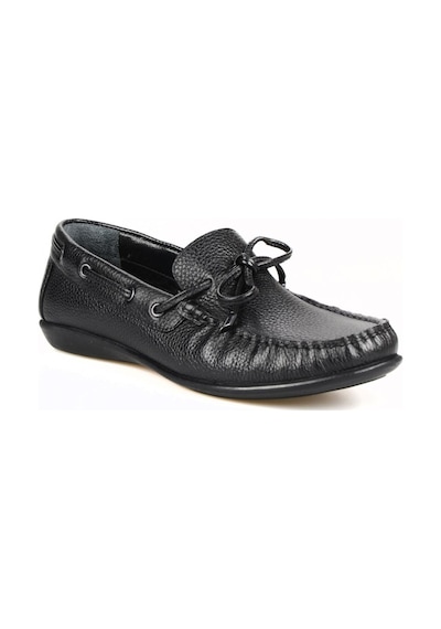 Siyah Deri Fiyonklu Kadın Loafer Ayakkabı-Siyah-38 Siyah