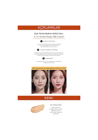 Deoproce Deniz Kolajeni İçeren Yoğun Kapatıcı Bb Krem Spf50+ Pa+++ No:23 Magic Bb Cream 60 ML