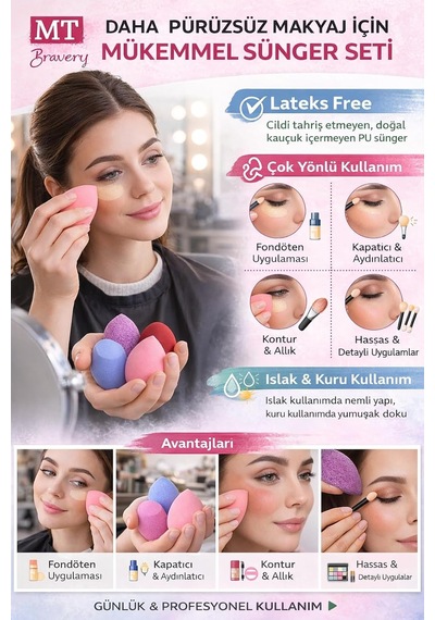 Lexroo Makyaj Süngeri Seti, Göz Farı Uygulama Çubuğu 10 Lu, Latex,free Beauty Blender Süngerleri