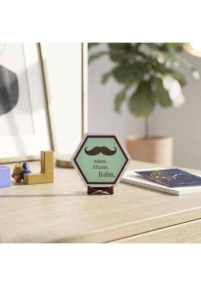 Bıyık Figürlü Modern Masaüstü Objesi, Ofis Ve Çalışma Masaları İçin Karakterli Dekorasyon 10x10 Cm, Açık Yeşil