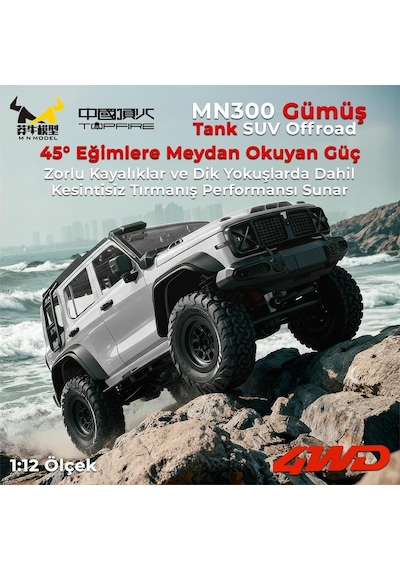 Mn Model Mn300 1/12 Tank Suv 4wd Rc Crawler Offroad Uzaktan Kumandalı Araba Arazi Aracı Model Car Truck Rtr Gümüş Mn-300 +dahili Işık Seti