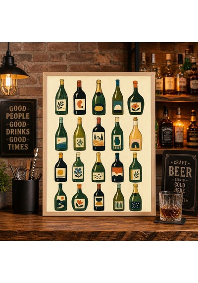 Şarap Şişesi Baskılı Modern Mutfak Bar Sanatı Renkli Şarap Severler İçin Hediye