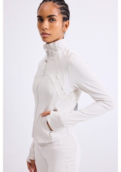 Defacto Slim Fit Dik Yaka Fermuarlı Dikiş Detaylı Spor Basic Hırka H5211ax26aubg721 Bej-bg721