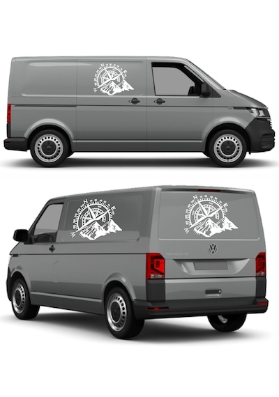 Pusula Ve Dağ Sticker, Off Road Kamp Adventure Kamp Sticker, Araba Oto Karavan Pickup Sticker 02522 30x24 Cm