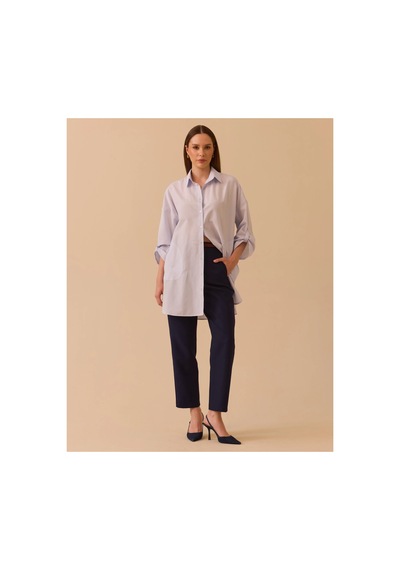 Seçil Oversize Katlanabilir Kollu Gömlek Mavi - 906330245 Mavi