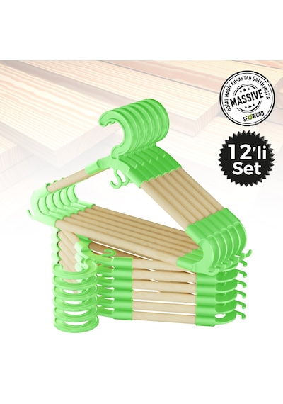 Ahşap 12'li Yeşil Bebek Askısı 27 Cm Genişlik