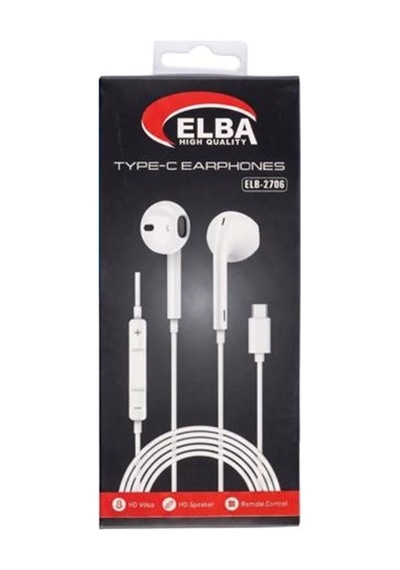 Elba Elb-2706 Beyaz Kulakiçi Type-c Mikrofonlu Kablolu Kulaklık Ses Kontrol