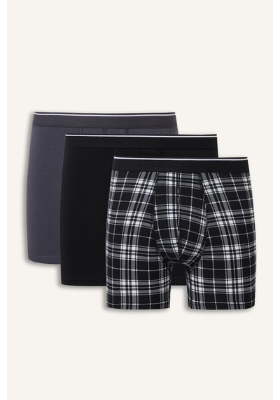 Defacto Regular Fit Ekose Desenli Beli Lastikli 3lü Boxer I2275ax26aubk81 Siyah-bk81