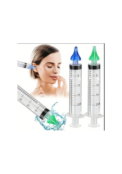 Yıwu 3 Delikli Kulak Temizleme Şırınga , 20ml Manuel Kulak Kiri Temizleme Mavi-yeşil-kırmızı Üçlü