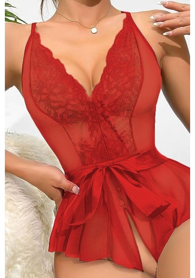 Bella Notte Kırmızı Özel Bölgesi Açık Kuşaklı Gecelik 15053-penzı3862-penzı3862