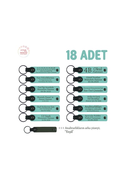Yeni Mağaza Açılışında Müşterilere Hediye, 18'li Set, Markalı Deri Anahtarlık, Turkuaz & Yeşil