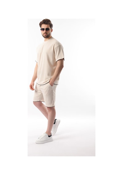 Madmext Bej Nakış Detaylı Erkek Şort T-shirt Takım E7305 Bej