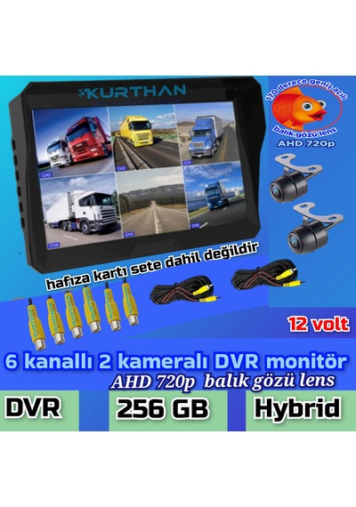 2 Adet Ledsiz Ahd 720p Balık Gözü Kelebek Kamera 6 Kanallı Qled 10'' Dvr Monitör 12 V 256 Gb
