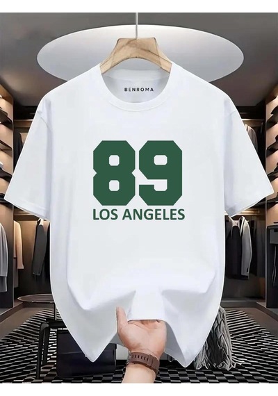 89 Los Angeles Baskılı Oversize Tişört BEYAZ