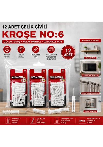 Medalyan Dl-38 Çelik Çivili Kroşe No 6 - 12'li Paket Diğer