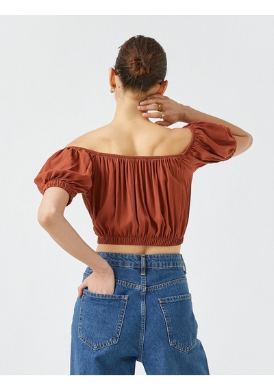 Koton Kısa Kollu Crop Bluz Kahverengi 2yak68602pw Kahve Koton Kısa Kollu Crop Bluz Kahverengi 2yak68602pw Kahve