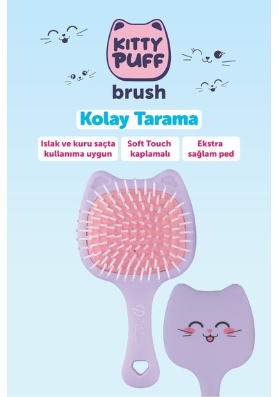 Beauty Kids Kitty Puf Açma Tarama Saç Fırçası Lila