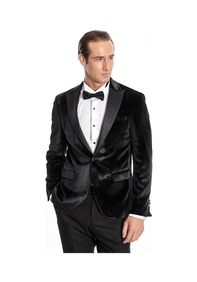Wessi Kadife Slim Fit Siyah Erkek Smokin Ceket Siyah