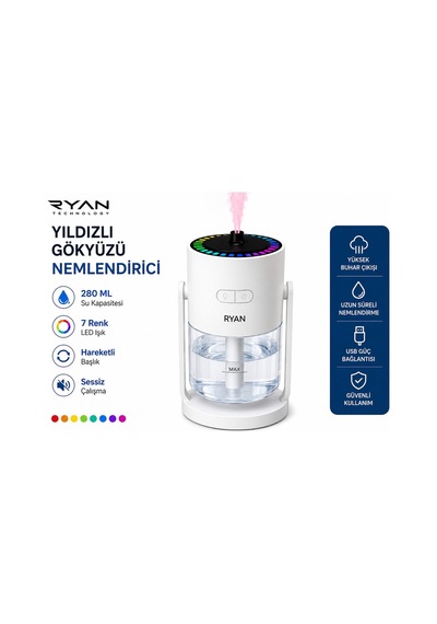 Yıldız Gökyüzü Projeksiyonlu Hava Nemlendirici 280 Ml 7 Renk Led, 180 Gece Lambası Ve Aroma Difüzör-14926