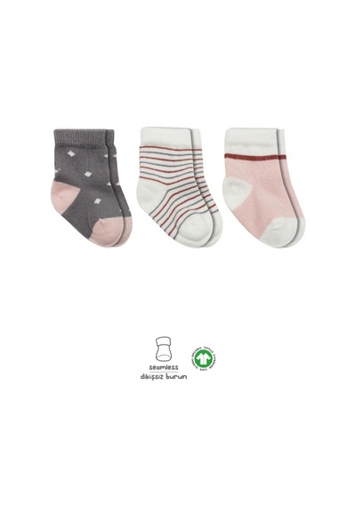 Akıllı Bayi 3'lü Penye Kız Soket Çorap 10112 Gri Renkli