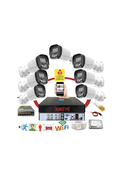 7 Li Araç Yüz Ve İnsan Tanımalı Hareket Algılayan 5 Mp Lens 4 Warm Led Gece Renkli Gösteren Güvenlik Kamera Seti Bs2304w