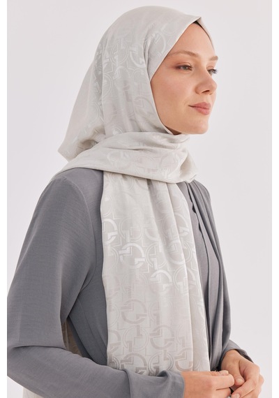 Mirsoy Scarf Daka Desen Parlak Jakar Şal - Kırık Beyaz Kırık Beyaz