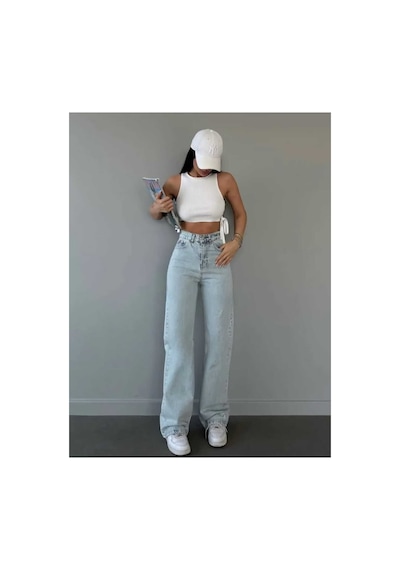 Woddi Nvn Hsn Cnk Serenay Mavi Kar Yıkama Likralı Bel Salaş Jeans New Sezon Taş1 Woddi Nvn Hsn Cnk Serenay Mavi Kar Yıkama Likralı Bel Salaş Jeans New Sezon Taş1