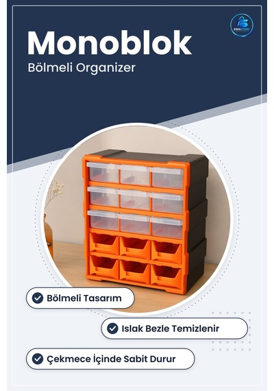 Avadanlık Çekmece Organizeri Monoblok Plastik Bölmeli Hırdavat Ta
