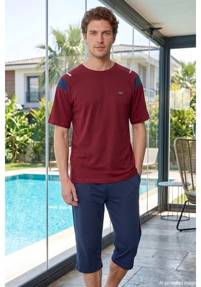 Remsa Erkek Kısa Kol Kaprili Süprem Kumaş Pijama Takımı 2374 Bordo01 Bordo