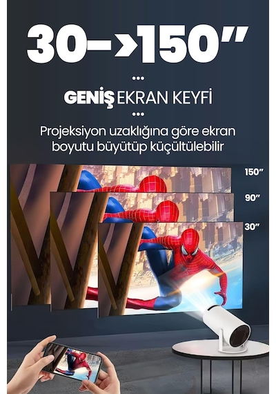 Taşınabilir Akıllı Sinema Projeksiyon Cihazı Projektör Ekran Yansıtma Wifi Bluetooth 5.2 Sinema 502